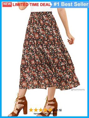 Floral Chiffon A-Line Tiered Ruffle Maxi Skirt High Waist